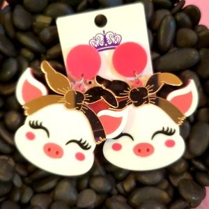 EARRINGS OVERSIZED ACRYLIC PRETTY LITTLE PIGGY 🐷🥓🎀...
